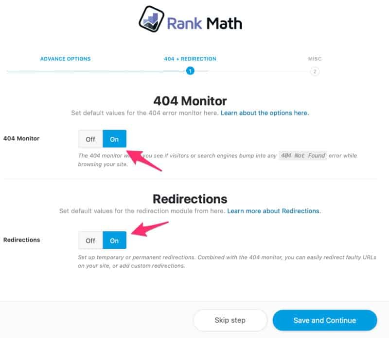 Giám sát chuyển hướng trên Rank Math SEo