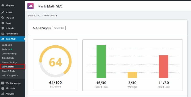 Theo dõi thông số điểm Seo trên Rank Math Seo